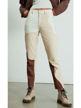 Pacsun Eco Tan~Brown Paneled High rise Mom Jeans Ginger Panel Color Block 24"